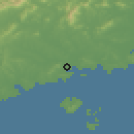 Shaded relief of the 53 km around Zhuanghe, drawn from the GMTED2010 grid