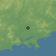 Shaded relief of the 54 km around Zhuwang, drawn from the GMTED2010 grid