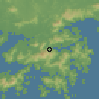 Shaded relief of the 58 km around Daipo, drawn from the GMTED2010 grid
