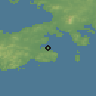 Shaded relief of the 54 km around Dalianwan, drawn from the GMTED2010 grid