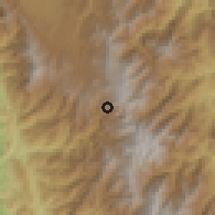 Shaded relief of the 60 km around Cáchira, drawn from the GMTED2010 grid