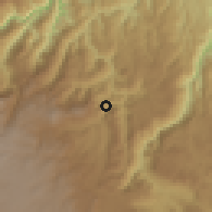 Shaded relief of the 60 km around Campamento, drawn from the GMTED2010 grid
