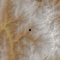 Shaded relief of the 60 km around Chiscas, drawn from the GMTED2010 grid