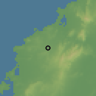 Shaded relief of the 60 km around Clemencia, drawn from the GMTED2010 grid