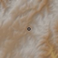 Shaded relief of the 60 km around Corrales, drawn from the GMTED2010 grid
