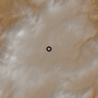 Shaded relief of the 60 km around Cuaspud, drawn from the GMTED2010 grid