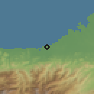 Shaded relief of the 60 km around Dibulla, drawn from the GMTED2010 grid