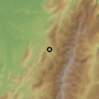 Shaded relief of the 60 km around El Carmen, drawn from the GMTED2010 grid