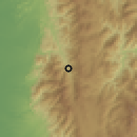 Shaded relief of the 60 km around El Carmen, drawn from the GMTED2010 grid