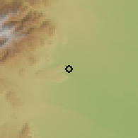 Shaded relief of the 60 km around El Castillo, drawn from the GMTED2010 grid