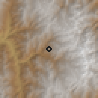 Shaded relief of the 60 km around El Espino, drawn from the GMTED2010 grid
