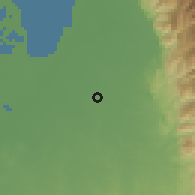 Shaded relief of the 60 km around El Retén, drawn from the GMTED2010 grid