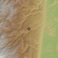 Shaded relief of the 60 km around Fresno, drawn from the GMTED2010 grid