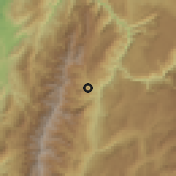 Shaded relief of the 60 km around Galán, drawn from the GMTED2010 grid