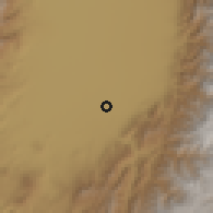 Shaded relief of the 60 km around Guachené, drawn from the GMTED2010 grid