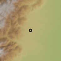 Shaded relief of the 60 km around Guamal, drawn from the GMTED2010 grid