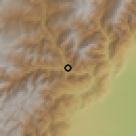 Shaded relief of the 60 km around Guayabetal, drawn from the GMTED2010 grid