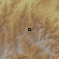 Shaded relief of the 60 km around Herrán, drawn from the GMTED2010 grid