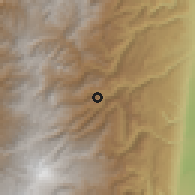 Shaded relief of the 60 km around Herveo, drawn from the GMTED2010 grid