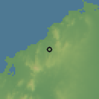 Shaded relief of the 60 km around Juan de Acosta, drawn from the GMTED2010 grid
