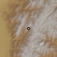 Shaded relief of the 60 km around La Cumbre, drawn from the GMTED2010 grid