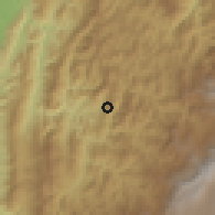 Shaded relief of the 60 km around La Peña, drawn from the GMTED2010 grid