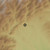 Shaded relief of the 60 km around La Uribe, drawn from the GMTED2010 grid