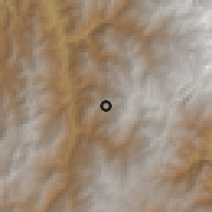 Shaded relief of the 60 km around La Uvita, drawn from the GMTED2010 grid
