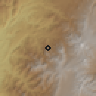 Shaded relief of the 60 km around La Vega, drawn from the GMTED2010 grid