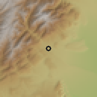 Shaded relief of the 60 km around Lejanías, drawn from the GMTED2010 grid