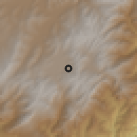 Shaded relief of the 60 km around Aquitania, drawn from the GMTED2010 grid