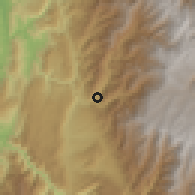 Shaded relief of the 60 km around Los Santos, drawn from the GMTED2010 grid