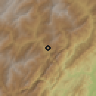 Shaded relief of the 60 km around Macanal, drawn from the GMTED2010 grid