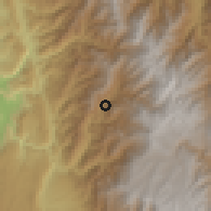 Shaded relief of the 60 km around Matanza, drawn from the GMTED2010 grid