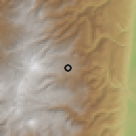 Shaded relief of the 60 km around Murillo, drawn from the GMTED2010 grid
