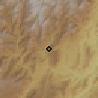 Shaded relief of the 60 km around Nataga, drawn from the GMTED2010 grid