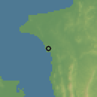Shaded relief of the 60 km around Necoclí, drawn from the GMTED2010 grid