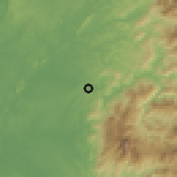 Shaded relief of the 60 km around Nóvita, drawn from the GMTED2010 grid