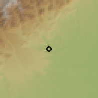 Shaded relief of the 60 km around Orito, drawn from the GMTED2010 grid