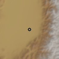 Shaded relief of the 60 km around Padilla, drawn from the GMTED2010 grid
