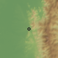 Shaded relief of the 60 km around Pailitas, drawn from the GMTED2010 grid
