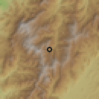 Shaded relief of the 60 km around Argelia, drawn from the GMTED2010 grid