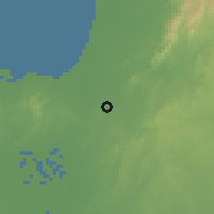 Shaded relief of the 60 km around Palmito, drawn from the GMTED2010 grid