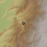 Shaded relief of the 60 km around Pandi, drawn from the GMTED2010 grid