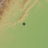 Shaded relief of the 60 km around Paratebueno, drawn from the GMTED2010 grid