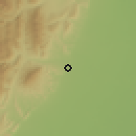 Shaded relief of the 60 km around Paz de Ariporo, drawn from the GMTED2010 grid