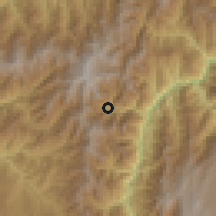 Shaded relief of the 60 km around Peque, drawn from the GMTED2010 grid