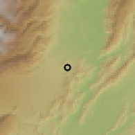 Shaded relief of the 60 km around Piedras, drawn from the GMTED2010 grid