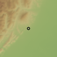 Shaded relief of the 60 km around Pore, drawn from the GMTED2010 grid
