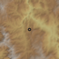 Shaded relief of the 60 km around Pueblorrico, drawn from the GMTED2010 grid